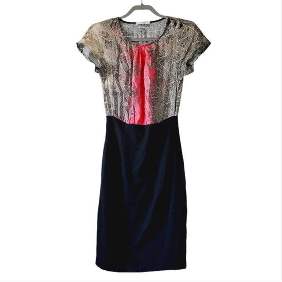 Sfizio Italy Y2K Artsy Silk Banded Abstract Midi Dress S - Picture 1 of 6